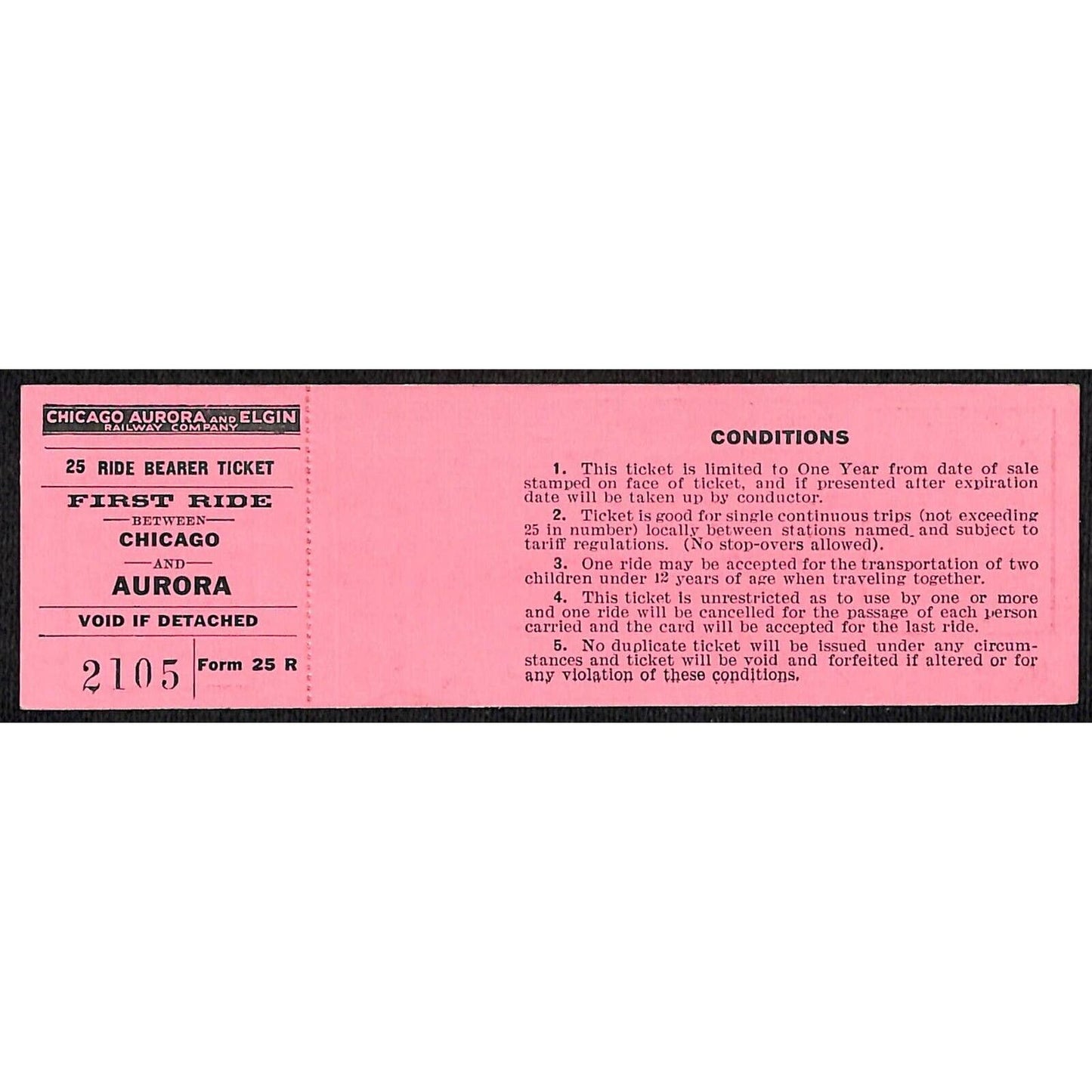 Chicago Aurora and Elgin Railway (1902-57) 25 Ride Ticket Chicago / Aurora