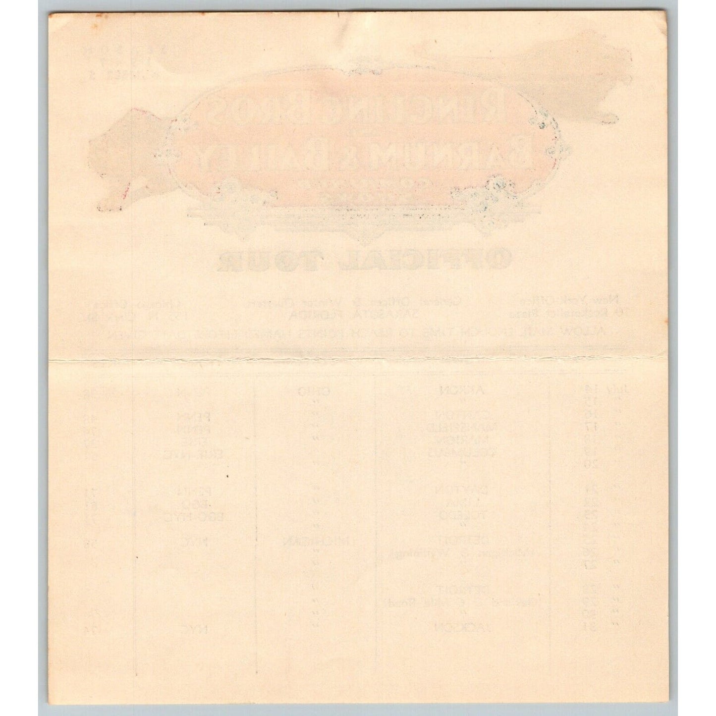 1947 Ringling Bros Barnum Bailey Circus Route Card Akron Columbus Dayton
