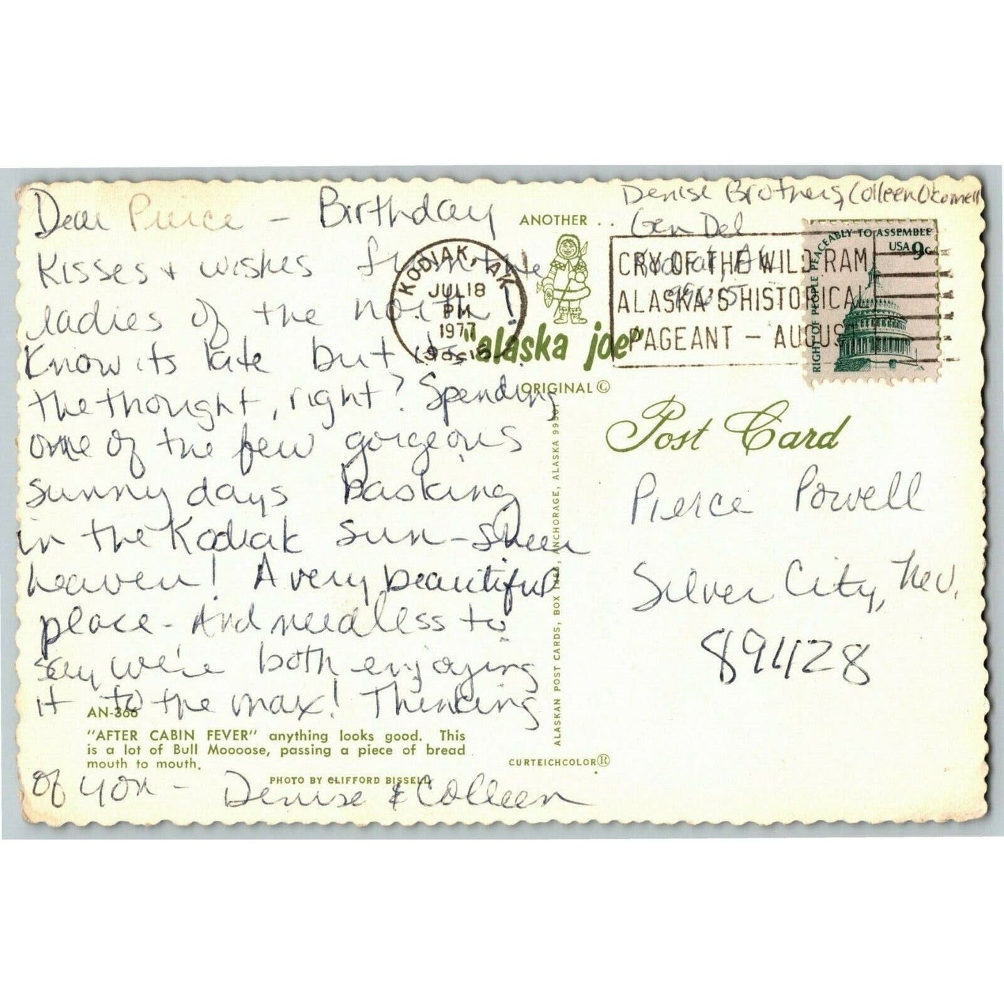 c1977 "Moose Smooch" 4" x 6" Scalloped Postcard