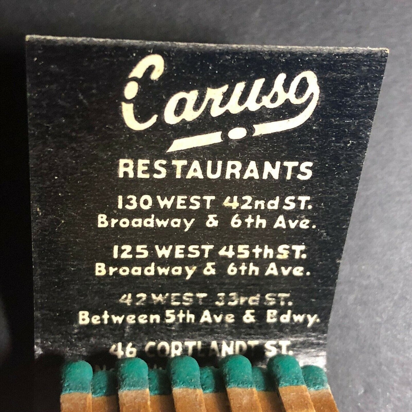 Scarce 1930's-40's Full Matchbook - "Caruso Spaghetti Restaurant" NYC
