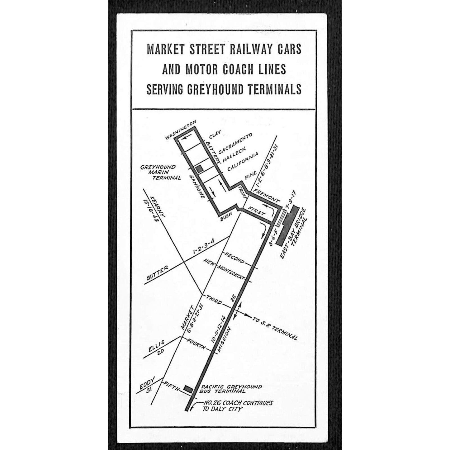 1941 Market Street Railway Co. Small No. 26 Guerrero & Daly City Line Card VGC