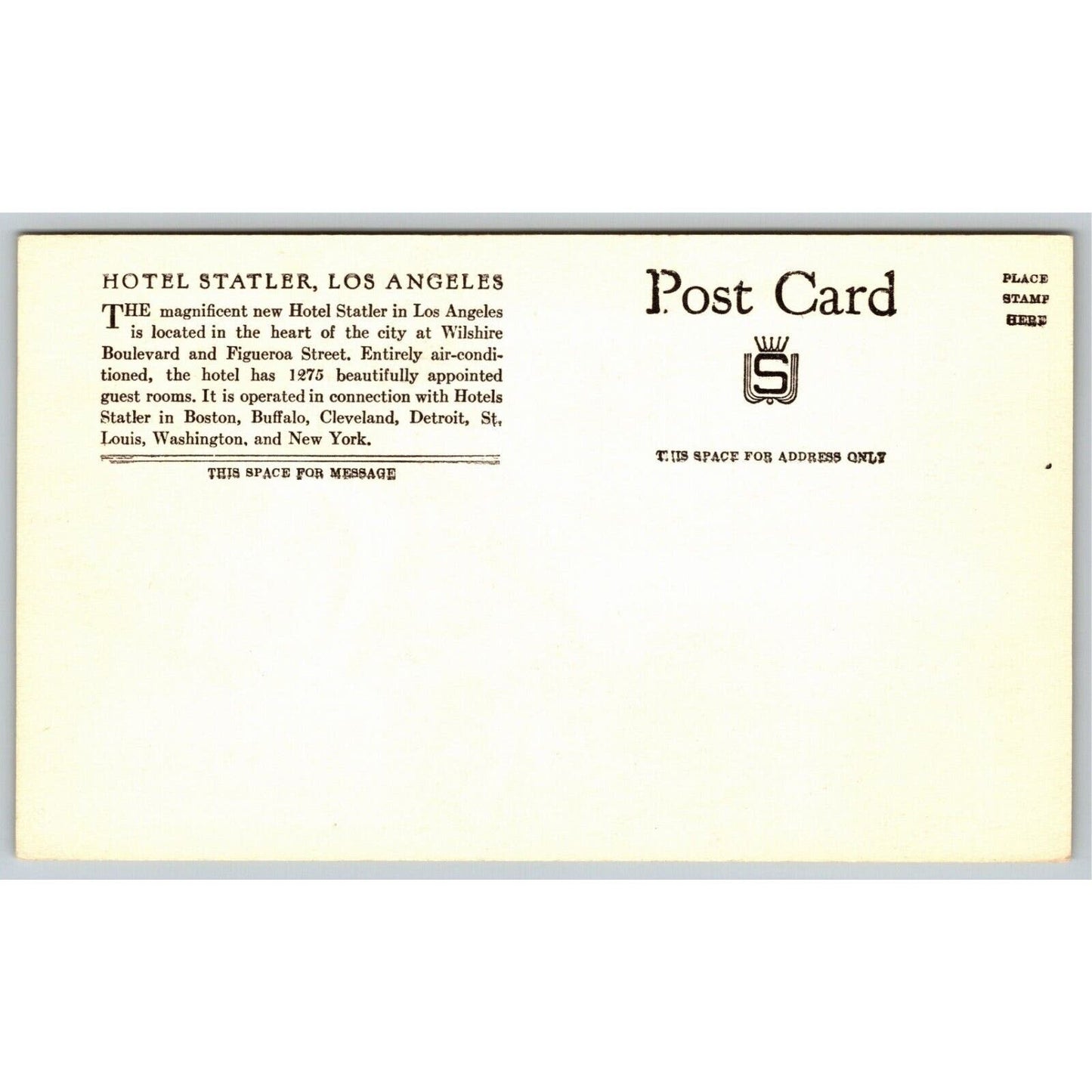 New Hotel Statler Los Angeles Postcard NP (Hotel Opened in 1952)