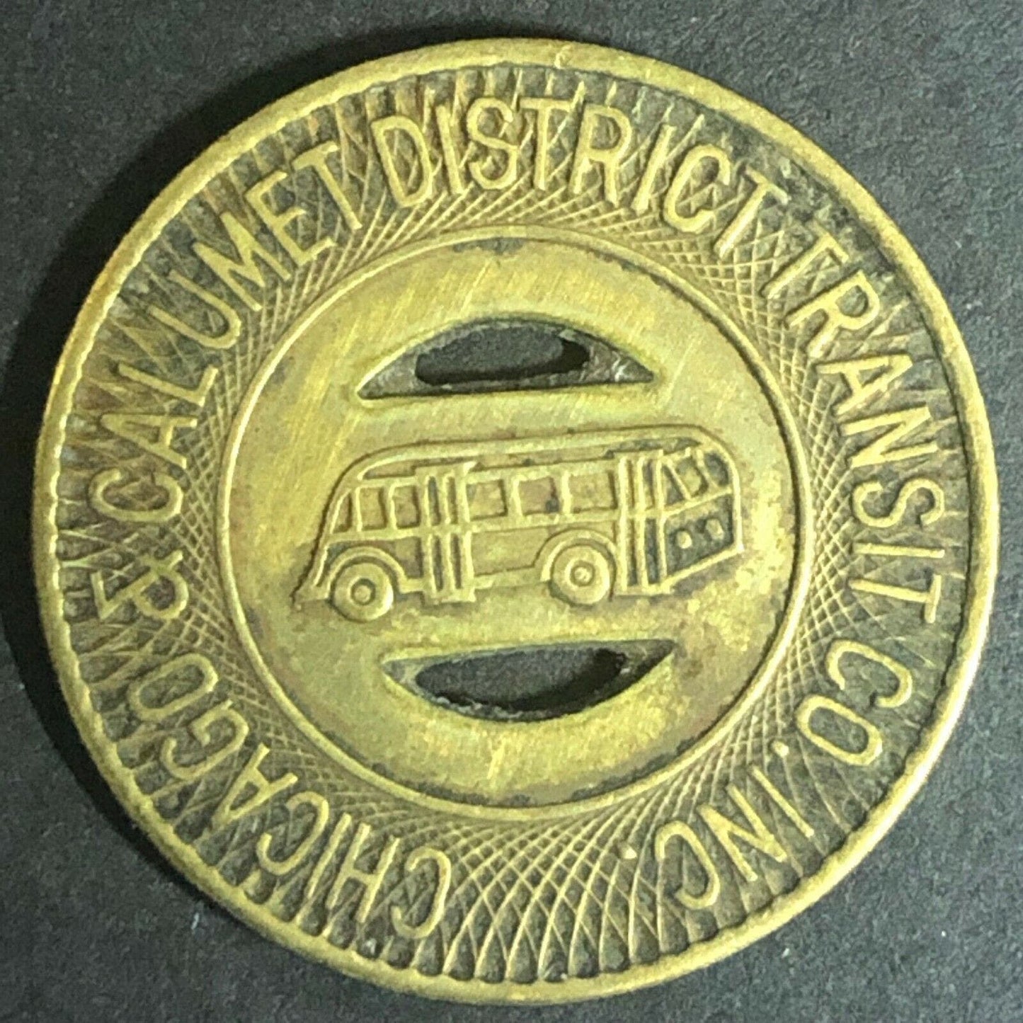 c1940's 22mm Chicago & Calumet District Transit Inc. - Brass G/F One Fare Token