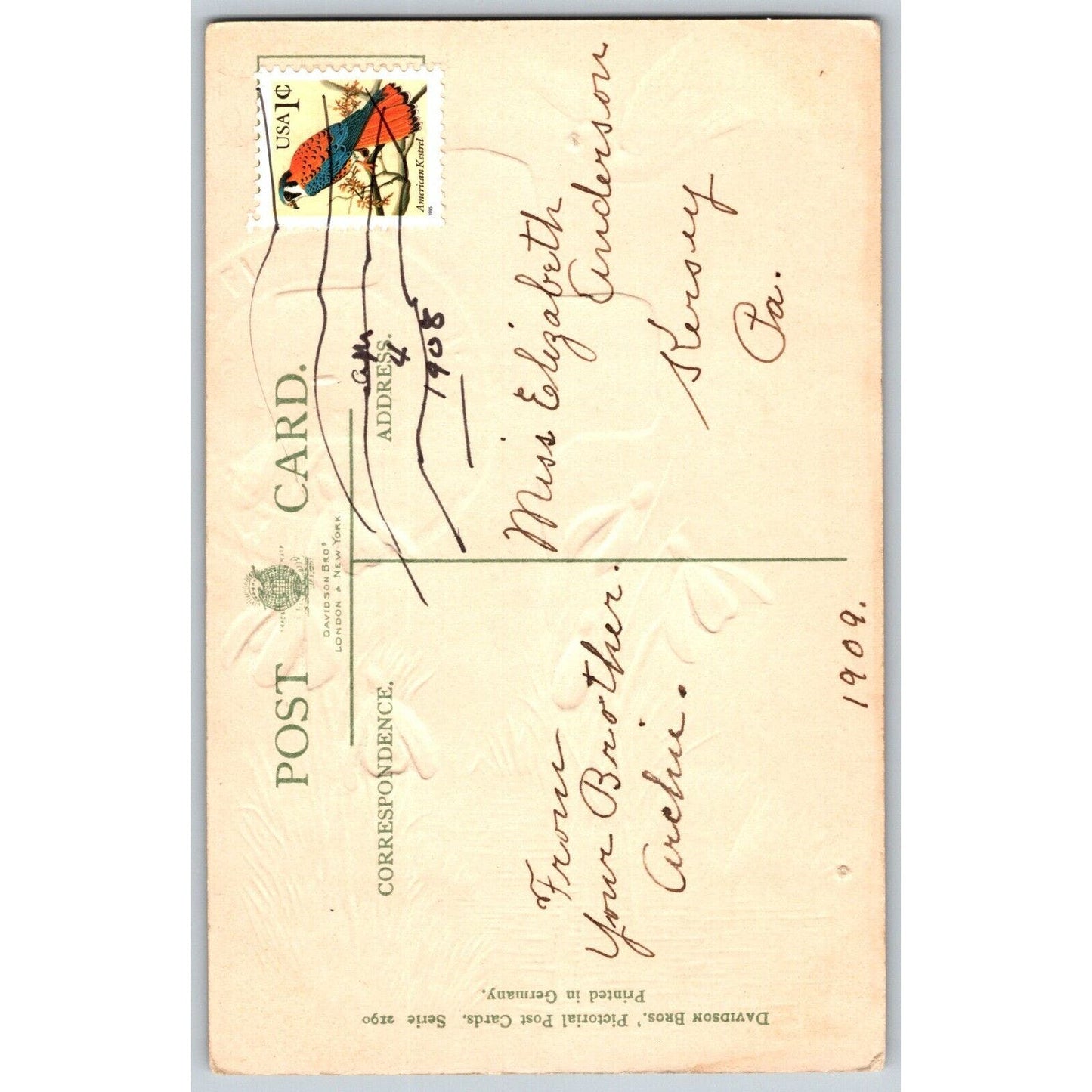 Easter Postcard "A Holy, Happy Easter" Floral Dove Cross Landscape Emb. 1909