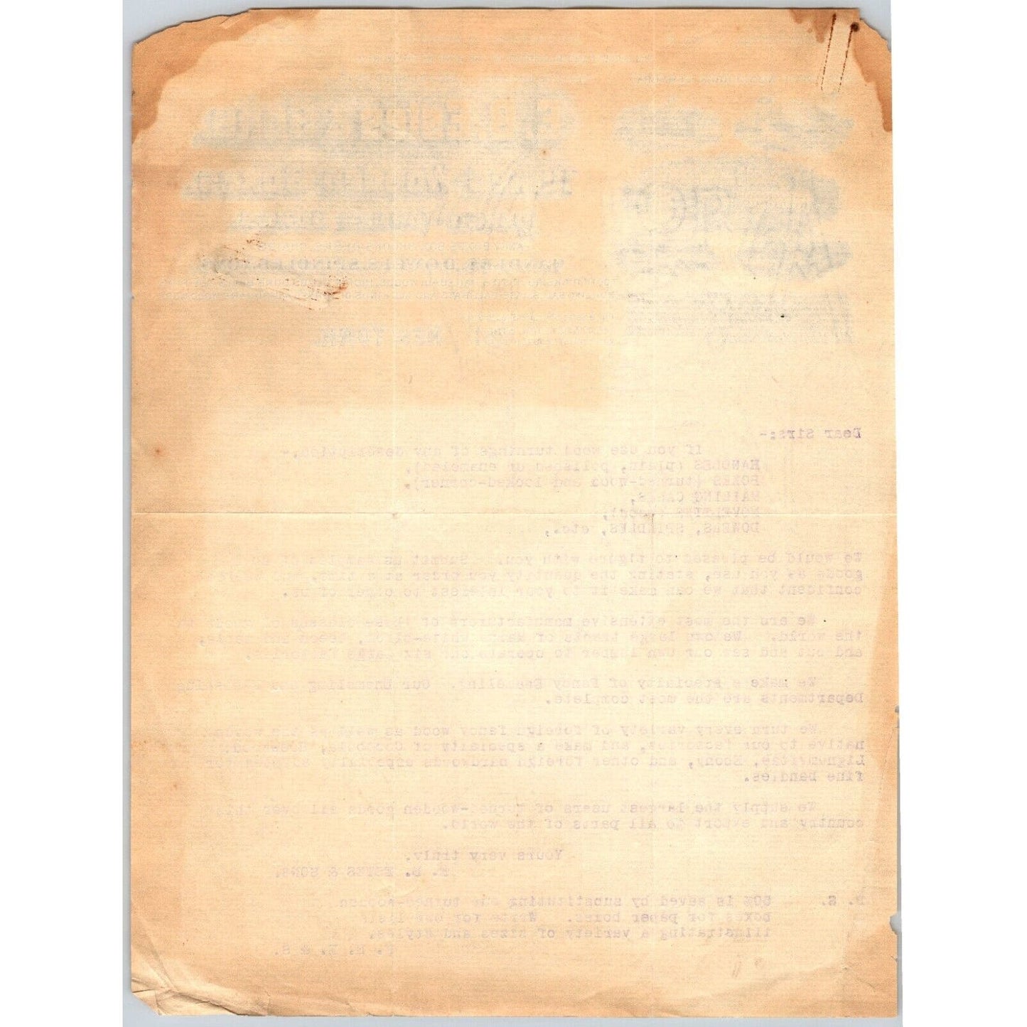 New York City John St. E.B. & Sons Turned Wooden Boxes c1903 Letterhead