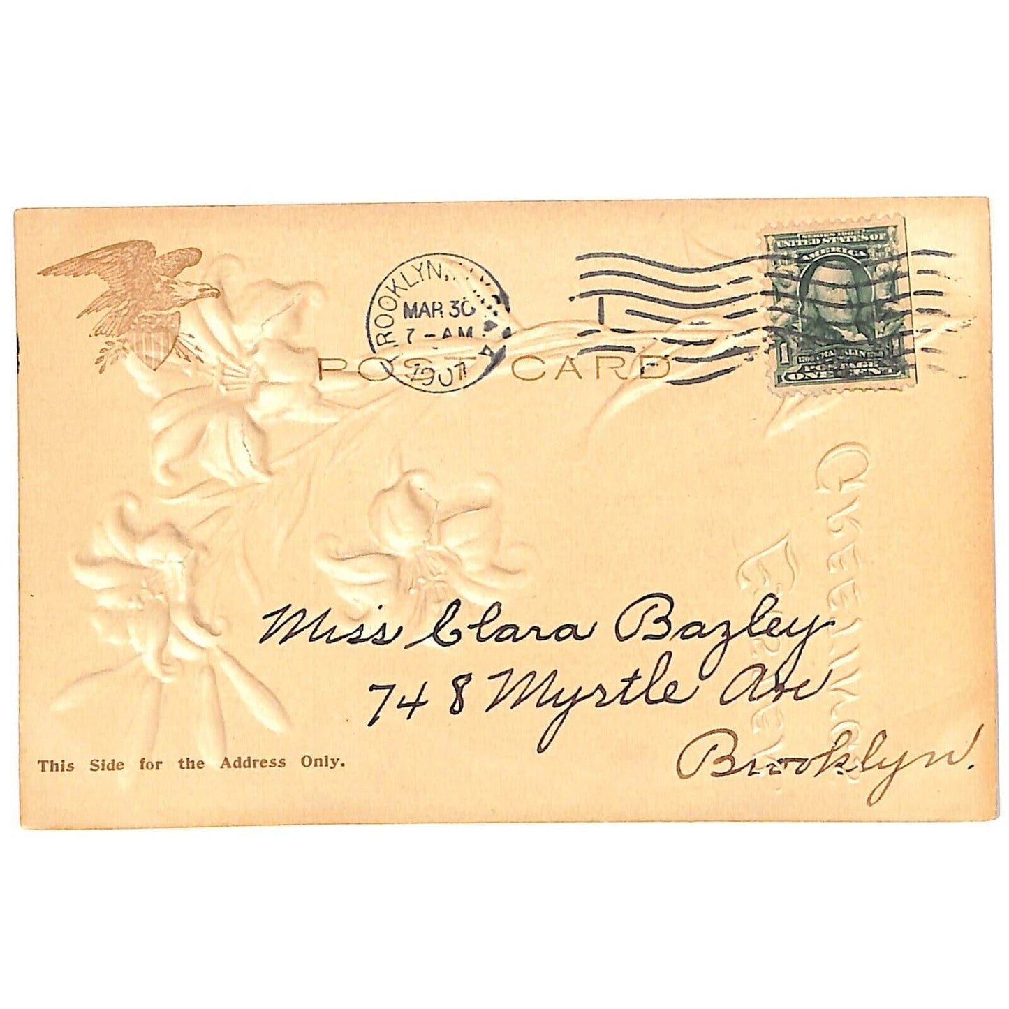 Easter Postcard "Easter Greetings" Floral High Relief Embossing Undiv. PM 1907