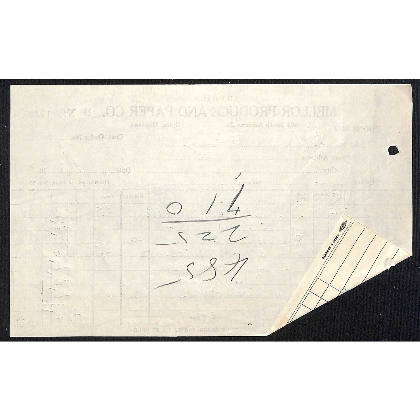 Mellor Produce & Paper Co. Butte Montana 1933 Billhead Letterhead - Wilson Drug
