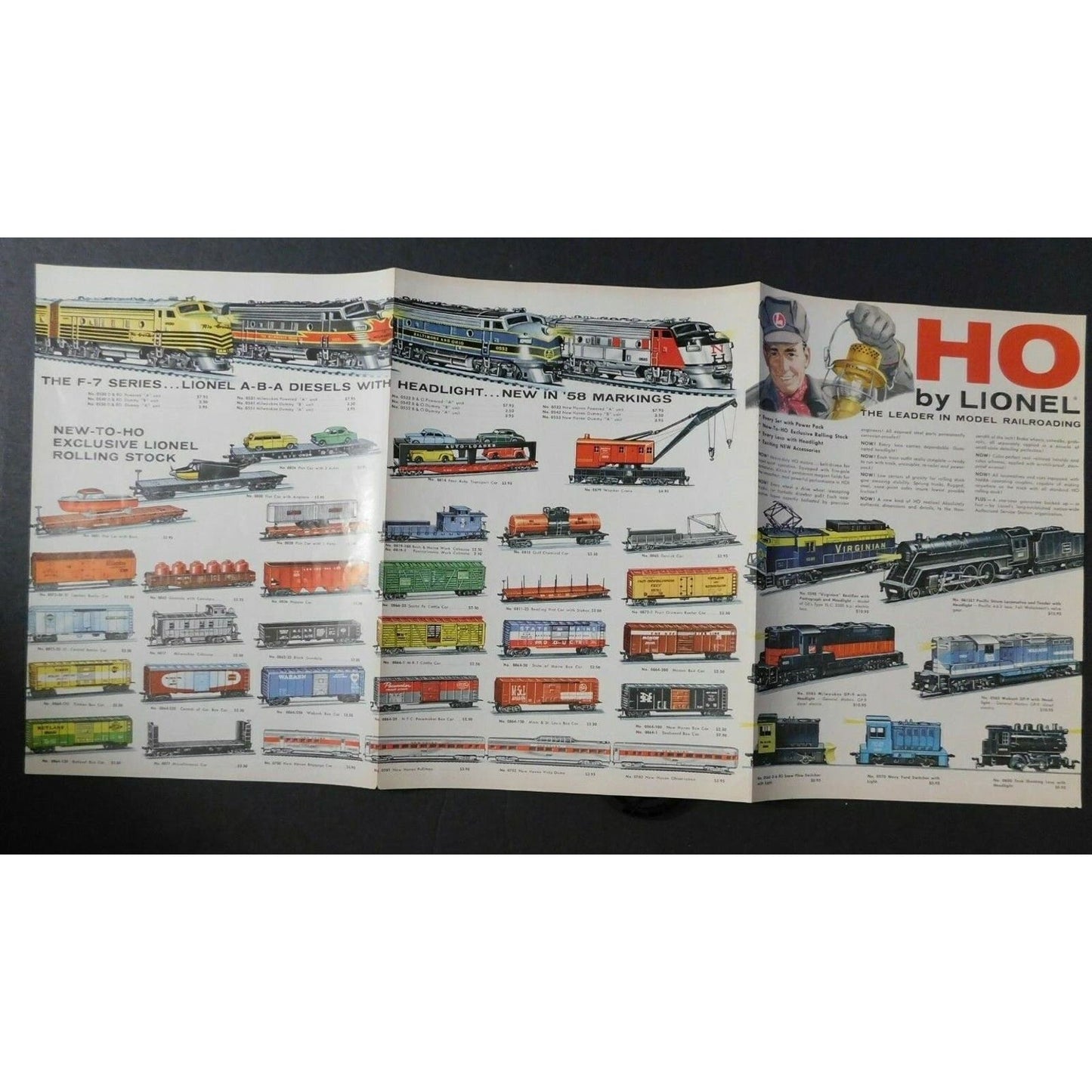 Original 1958 Lionel Trains 11.5" x 24" Double Sided Tri-Fold Single Sheet - VGC