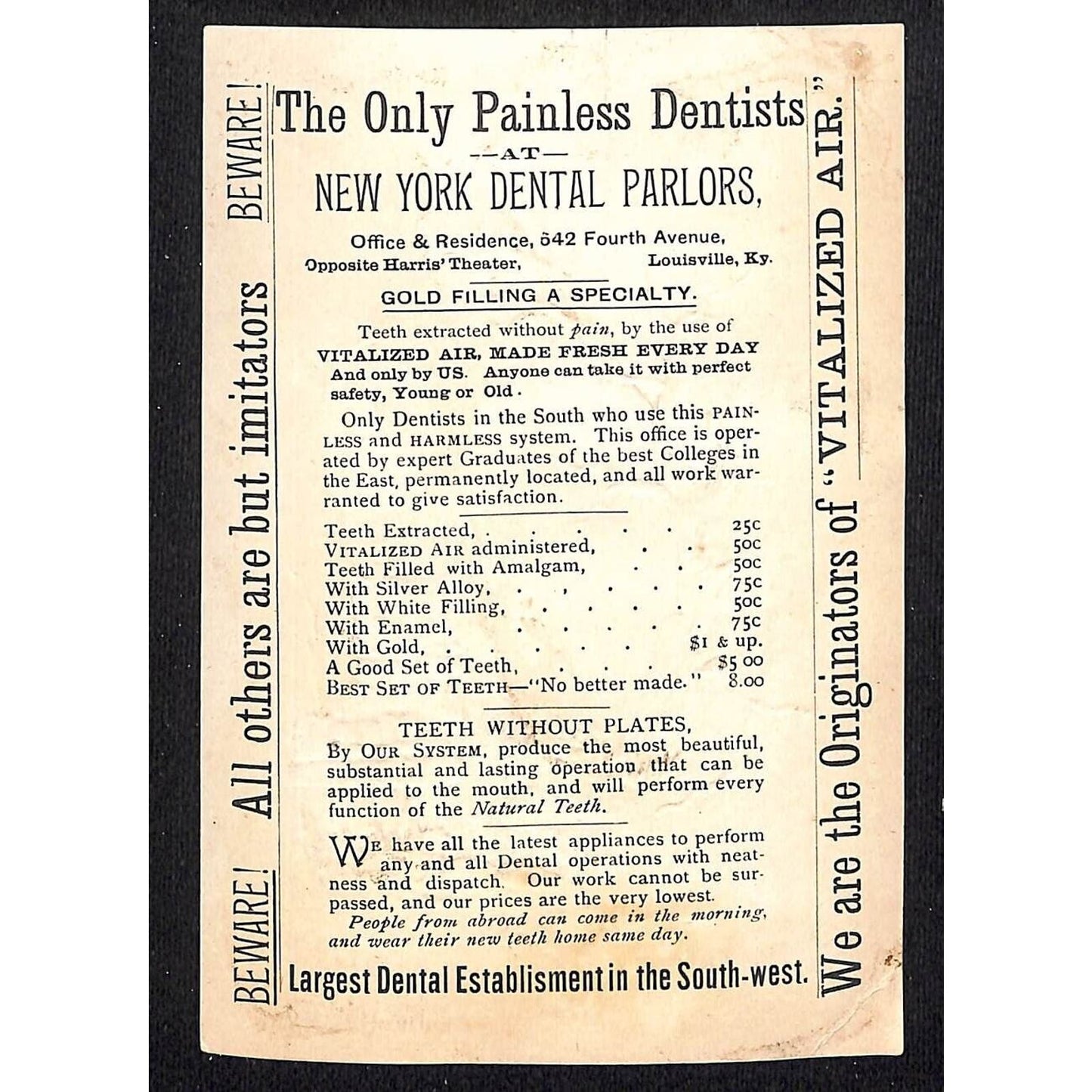 New York Dental Parlors Louisville KY Victorian Trade Card Winter Woman Walks