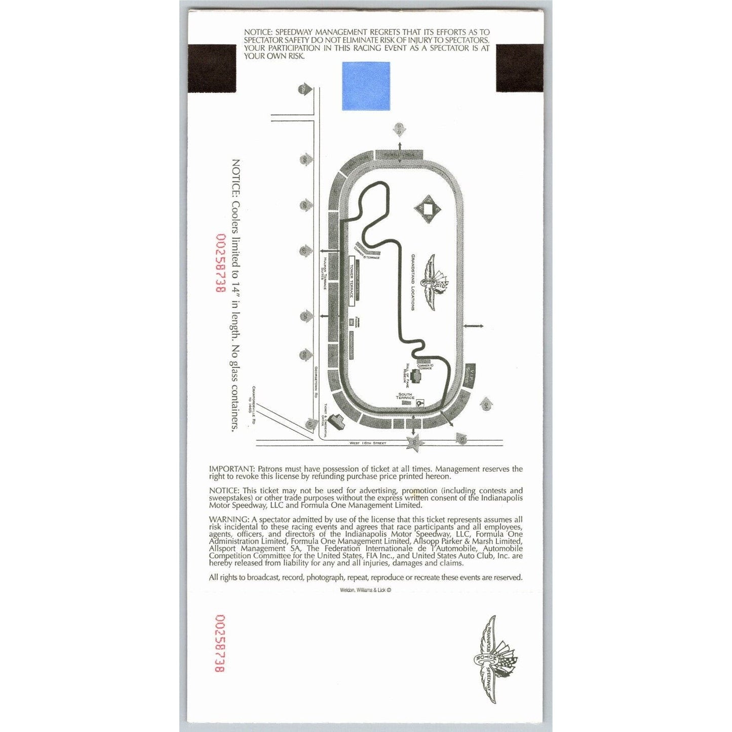 2004 Indianapolis Formula One Grand Prix Racing Race Day Unused Tower Ticket