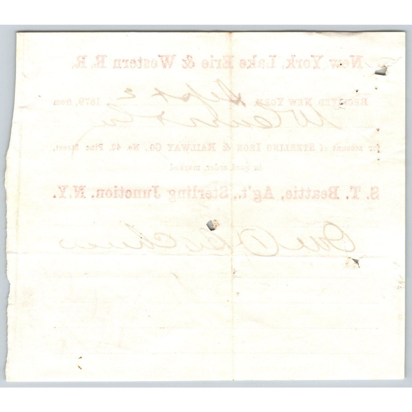 New York, Lake Erie & Western R.R. 1879 Railroad Freight Billhead Box of Cheese?