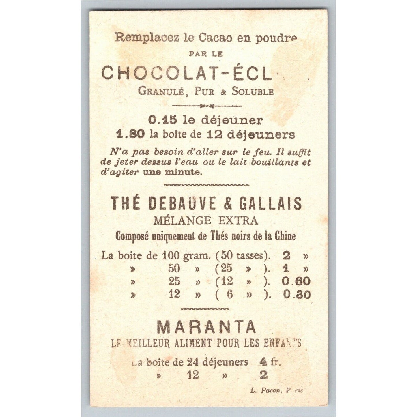 French Victorian Trade Card Chocolate Debauve & Gallais "Pêche Aux Crevettes"