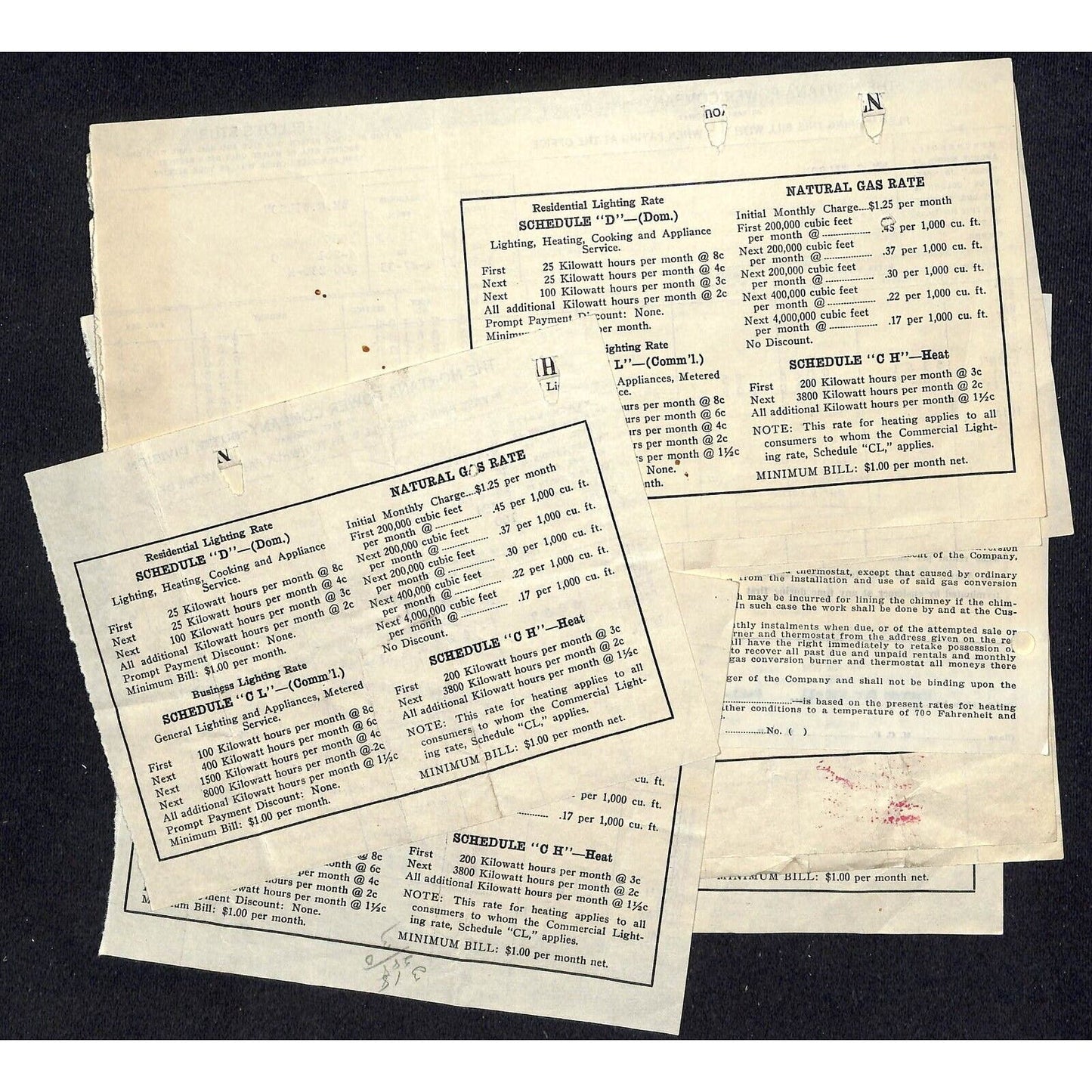 Montana Power Company Butte - Group 13 of Monthly 1930's Bills / Billheads