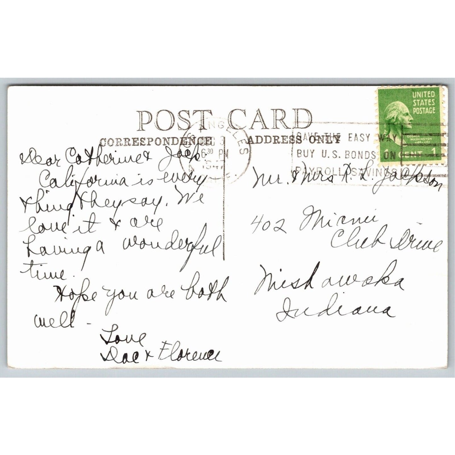 Ambassador Hotel Lido Club Pool Los Angeles RPPC* Postcard VGC PM 1947