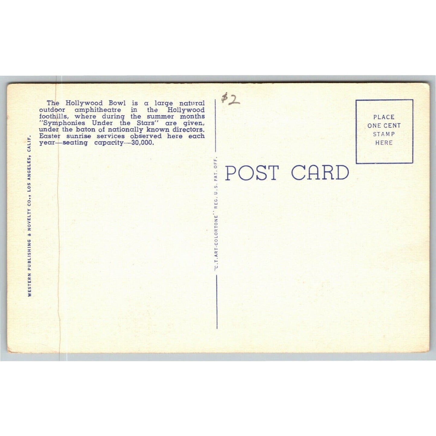 Vintage c1930-45 Linen Hollywood Bowl Postcard - Easter Sunrise Services