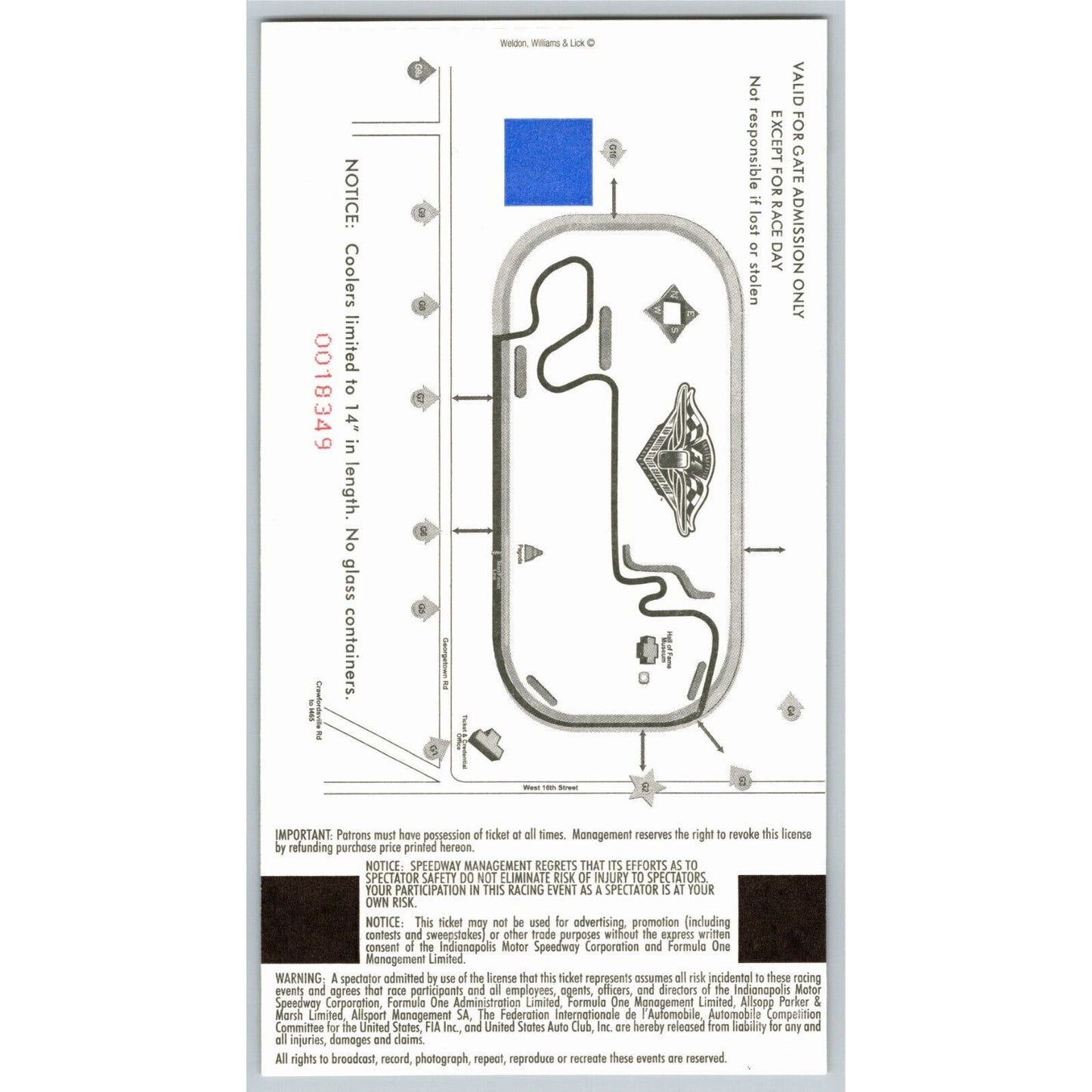 2001 Indianapolis Formula One Grand Prix Racing Fri Sat Comp Ticket #1128