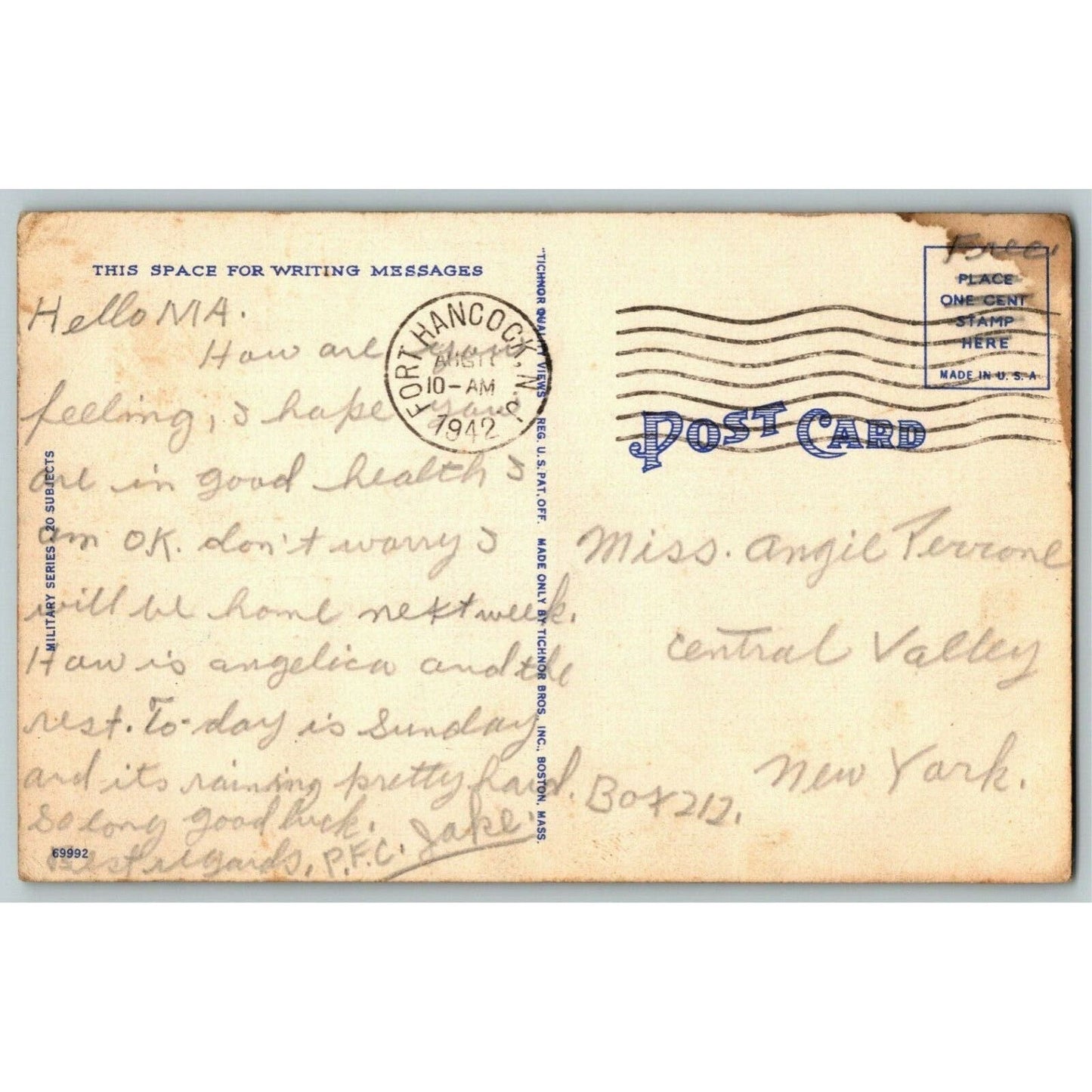 Vintage Linen Postcard Machine Gun Nest - Posted 1942