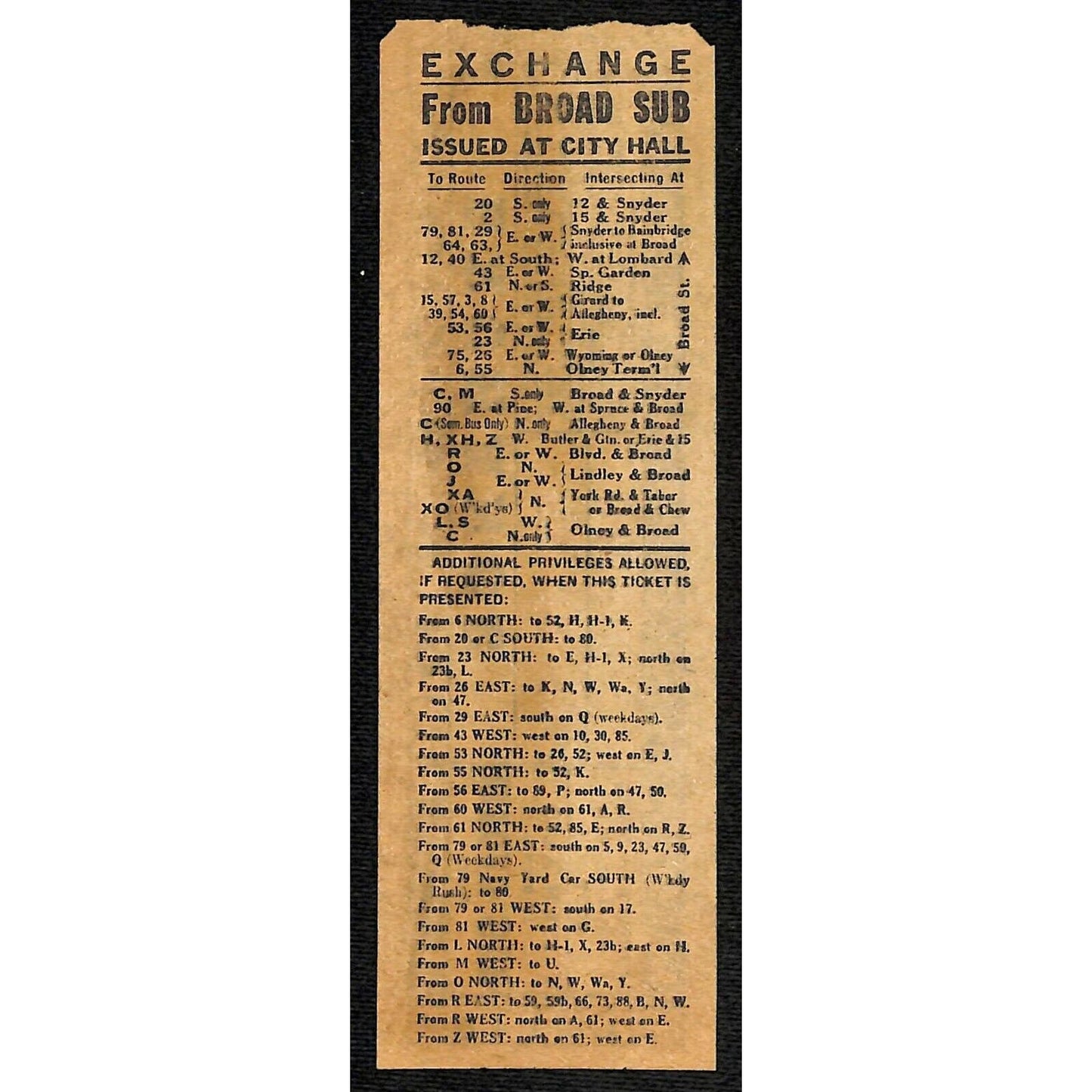 Vintage c1940's-50's Ticket - Philadelphia Transit Co. Arch & Locust #15910