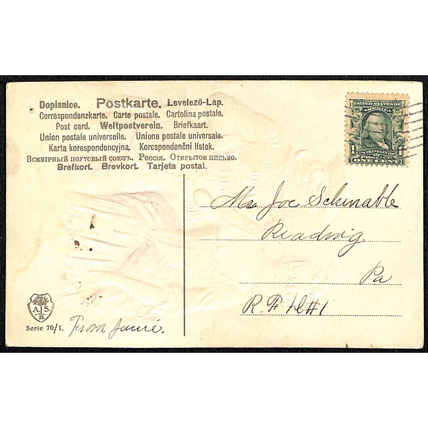 Greetings From York, PA Romantic Couple Glitter Postcard c1920's VGC - Embossed