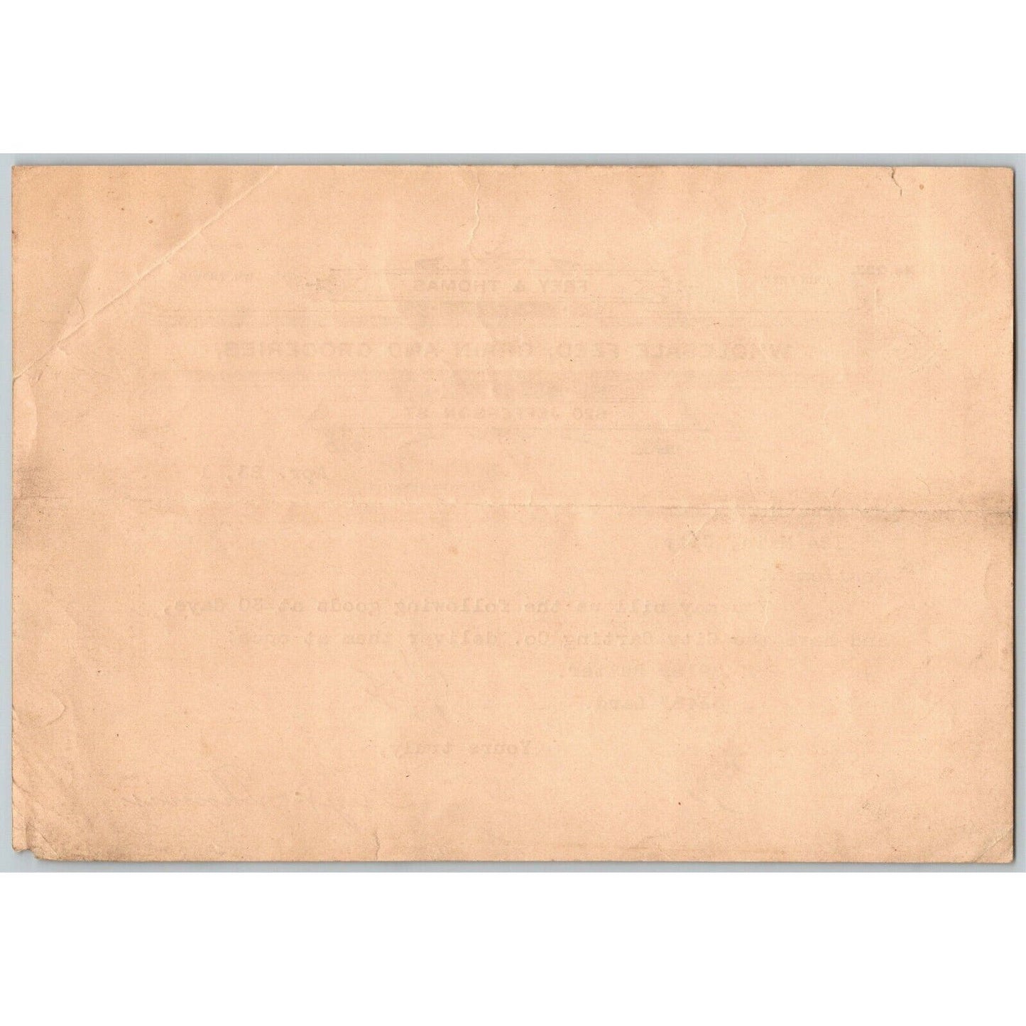 1903 Scarce Frey & Thomas Feed Grain Groceries Staunton, VA Letterhead Billhead
