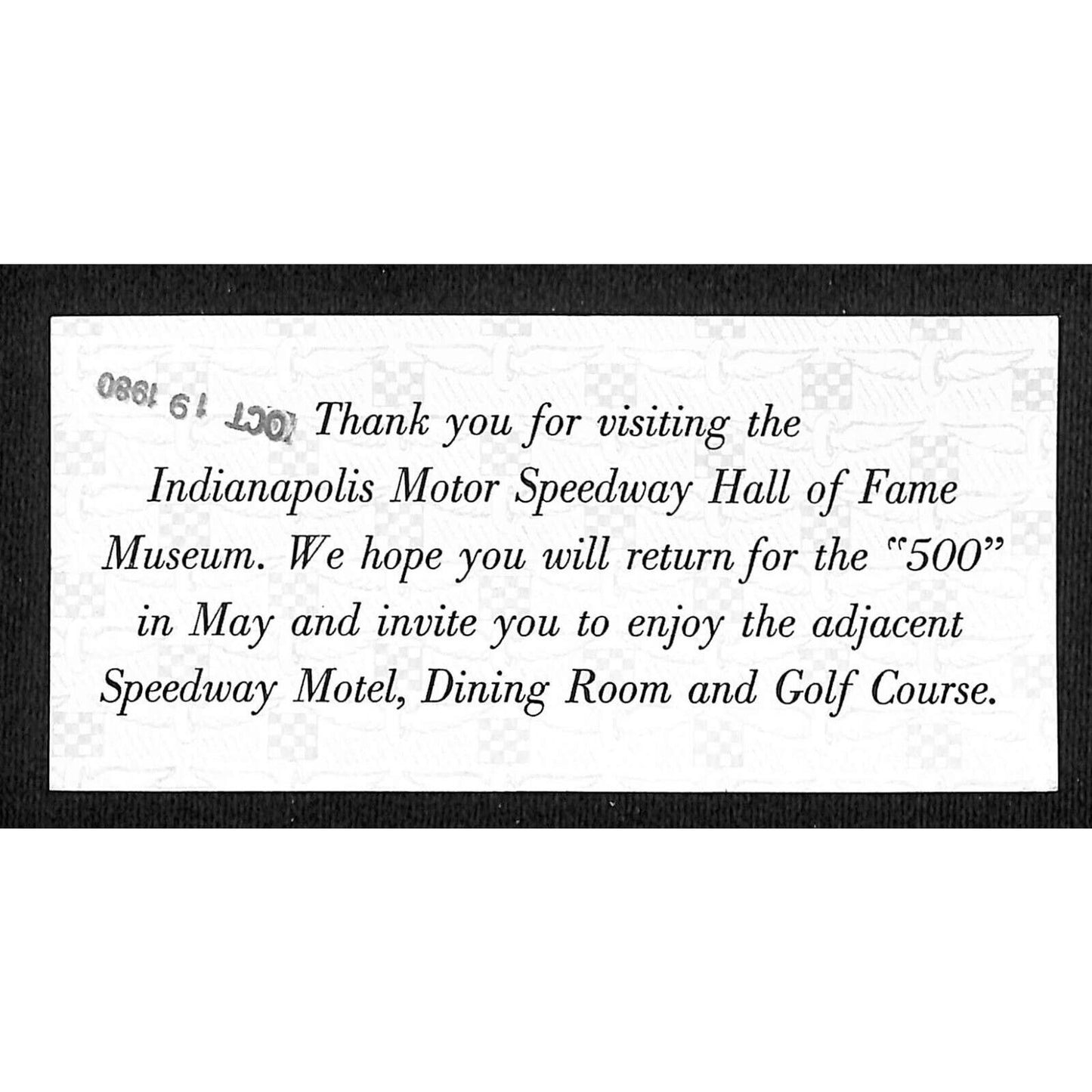 Indianapolis Motor Speedway Hall of Fame Museum Ticket INDY 500 42859 1980