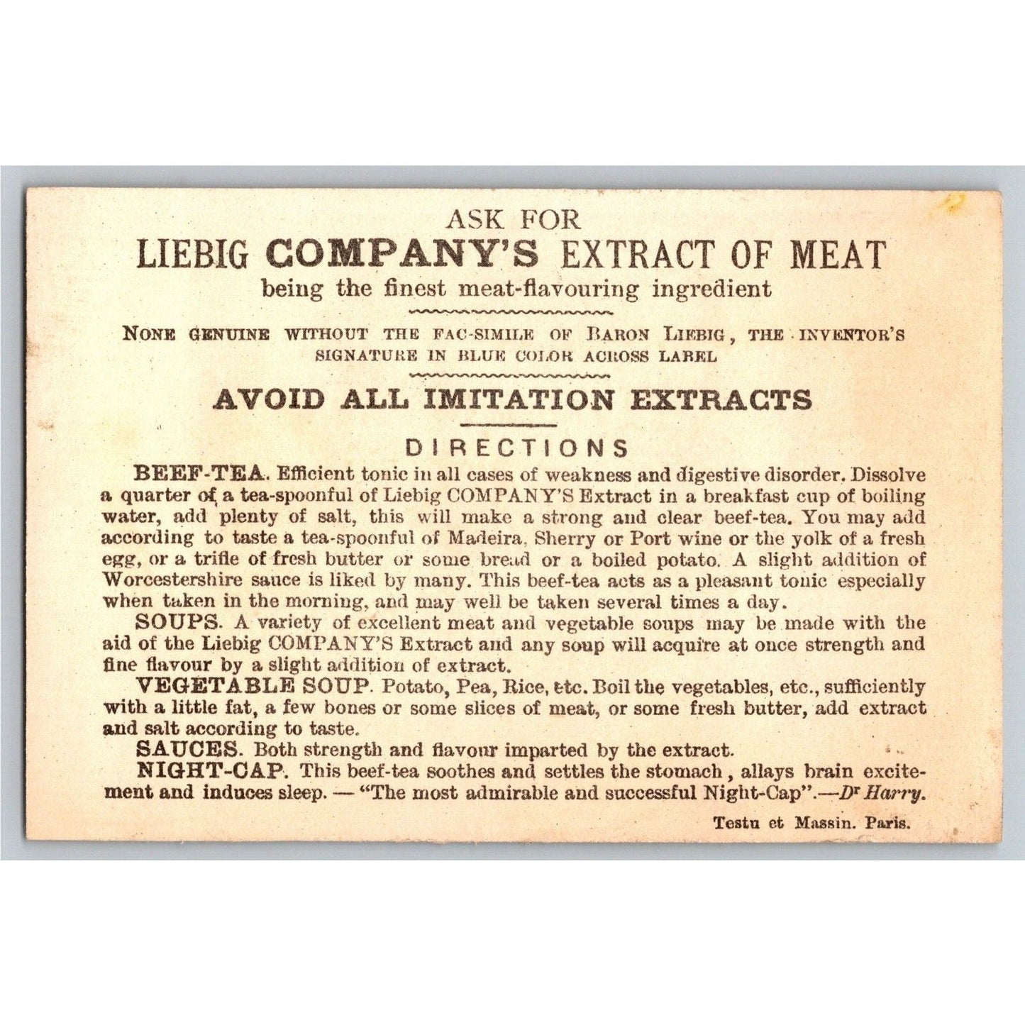 Boy Stands on Product to Kiss Girl Victorian Trade Card Liebig Extract of Meat