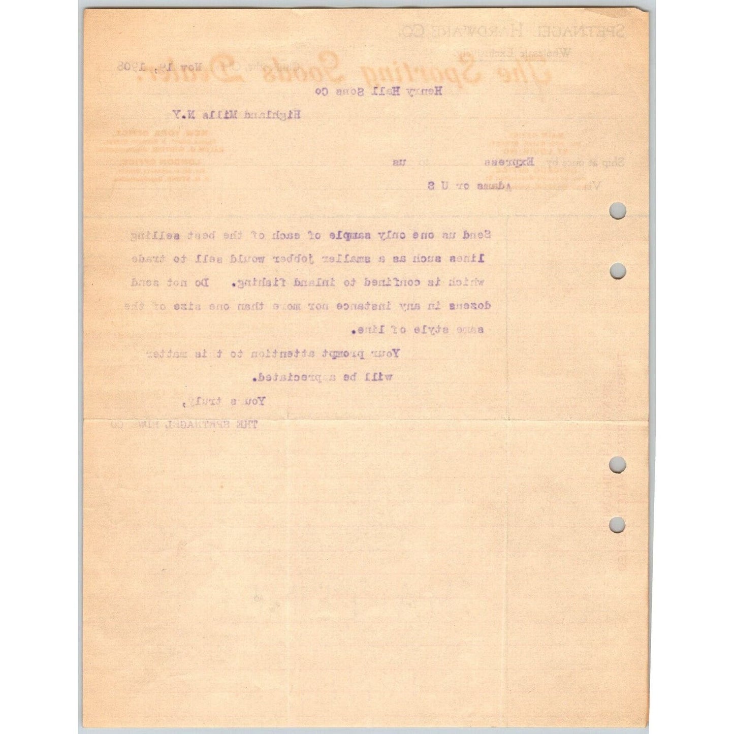 Chillicothe, OH Spetnagel Hardware Co. 1908 Letterhead to Henry Hall Rods