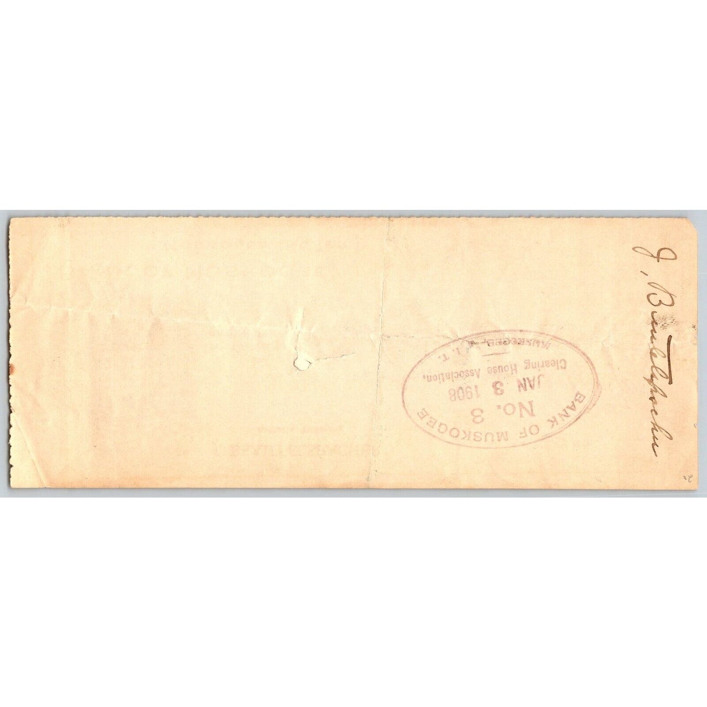 Muskogee, OK 1907 Indian Territory* J. Beautelspacher Tailor Bank Check Scarce