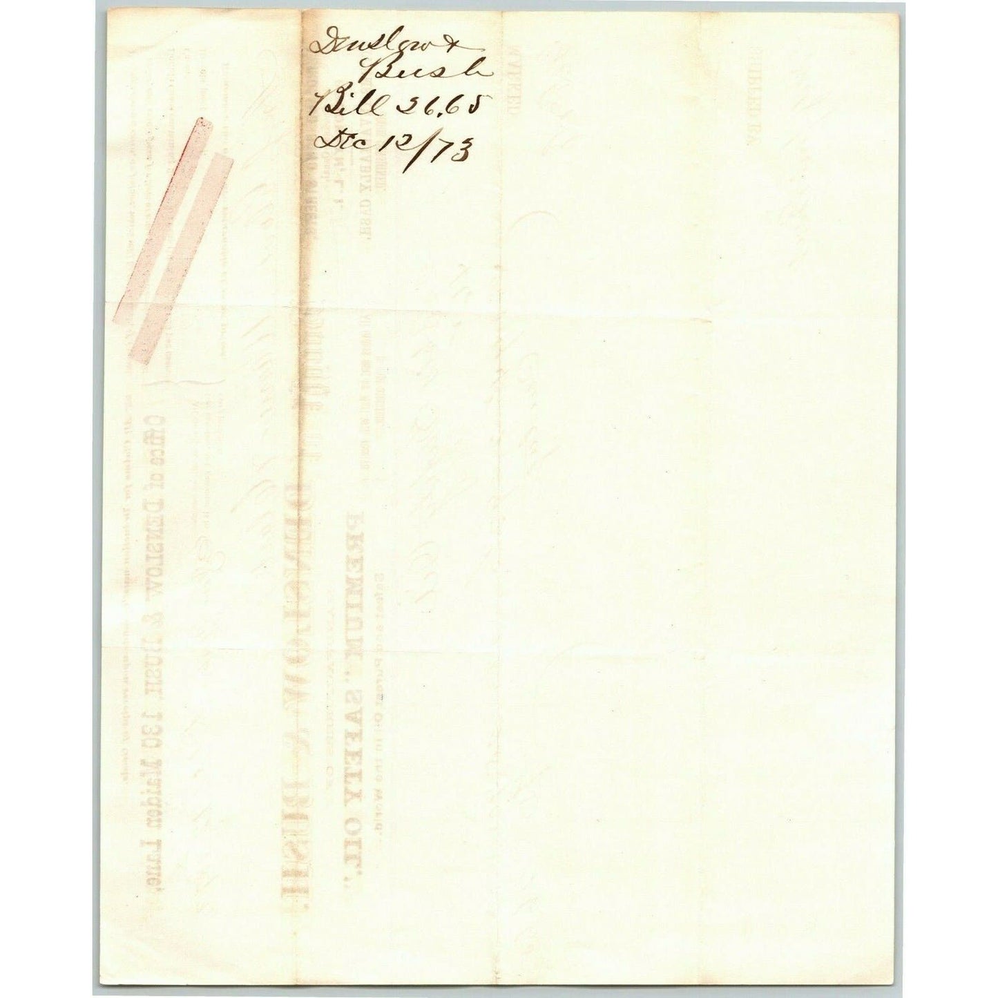 Denslow & Bush NY, NY to Glover, Warner & Clarke Sandy Hook Letterhead 1873