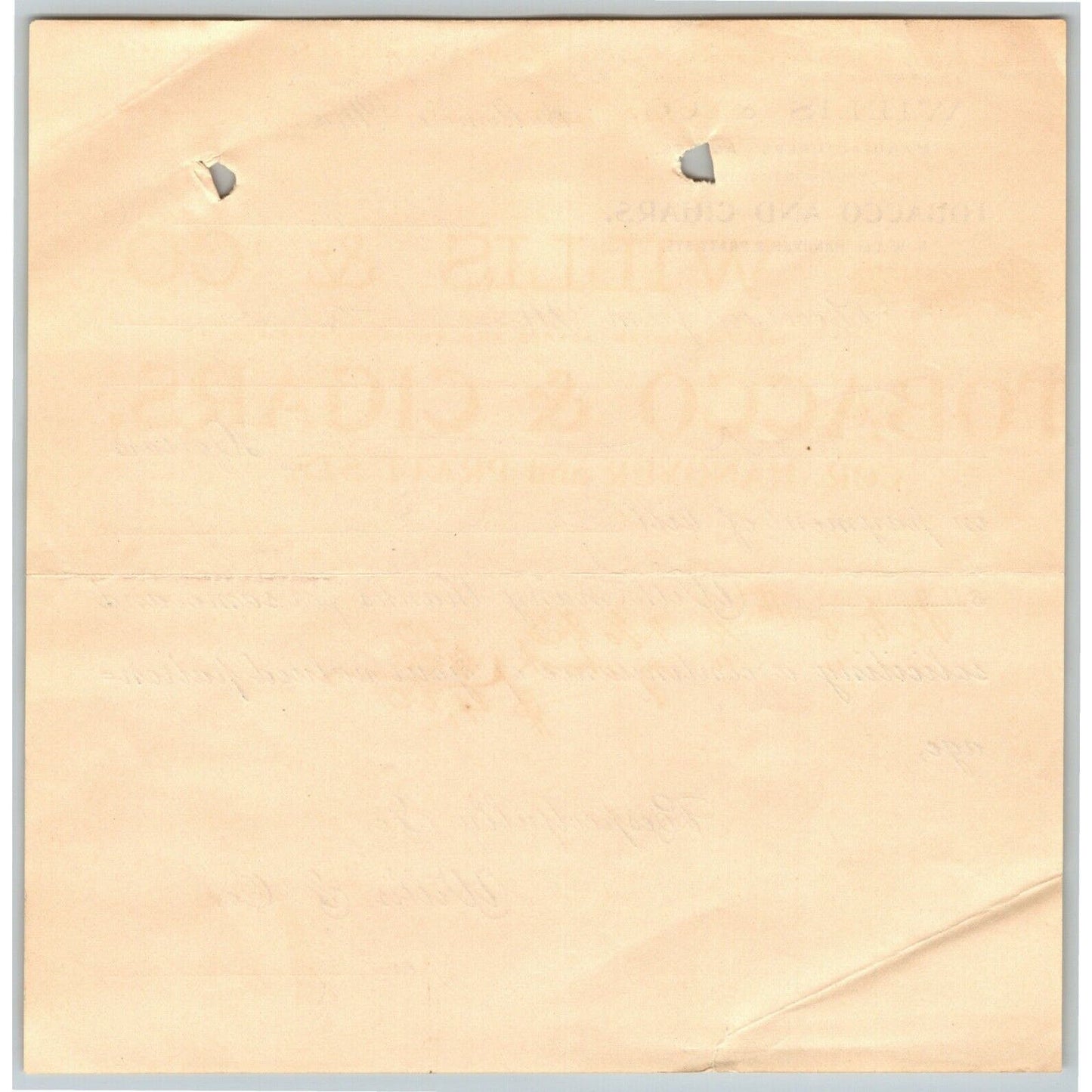 1900 Letterhead Billhead Willis & Co. Tobacco Cigars Baltimore Ephraim Baker*