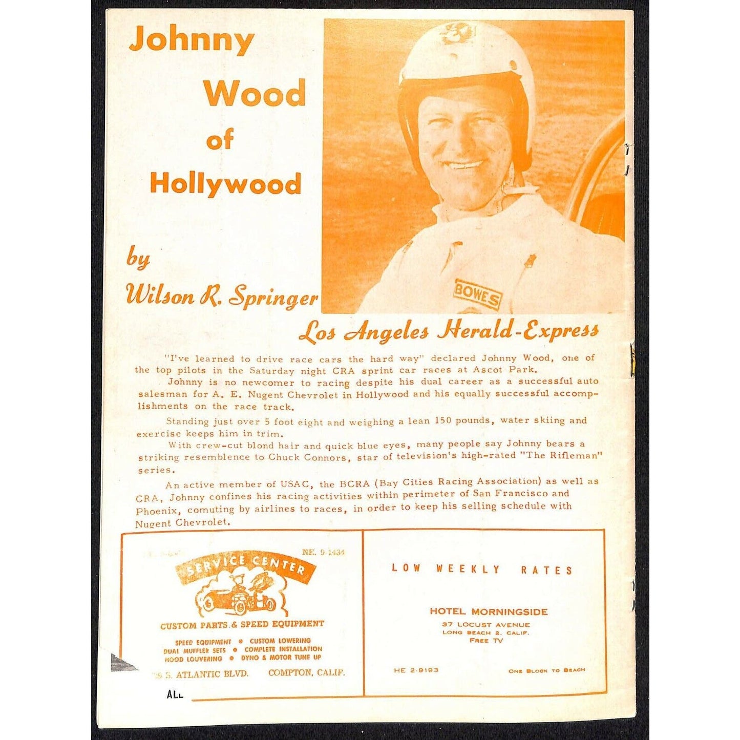 Scarce June 10 1961 Auto Racing CRA Big Car Program Ascot Gardena, CA 12pp