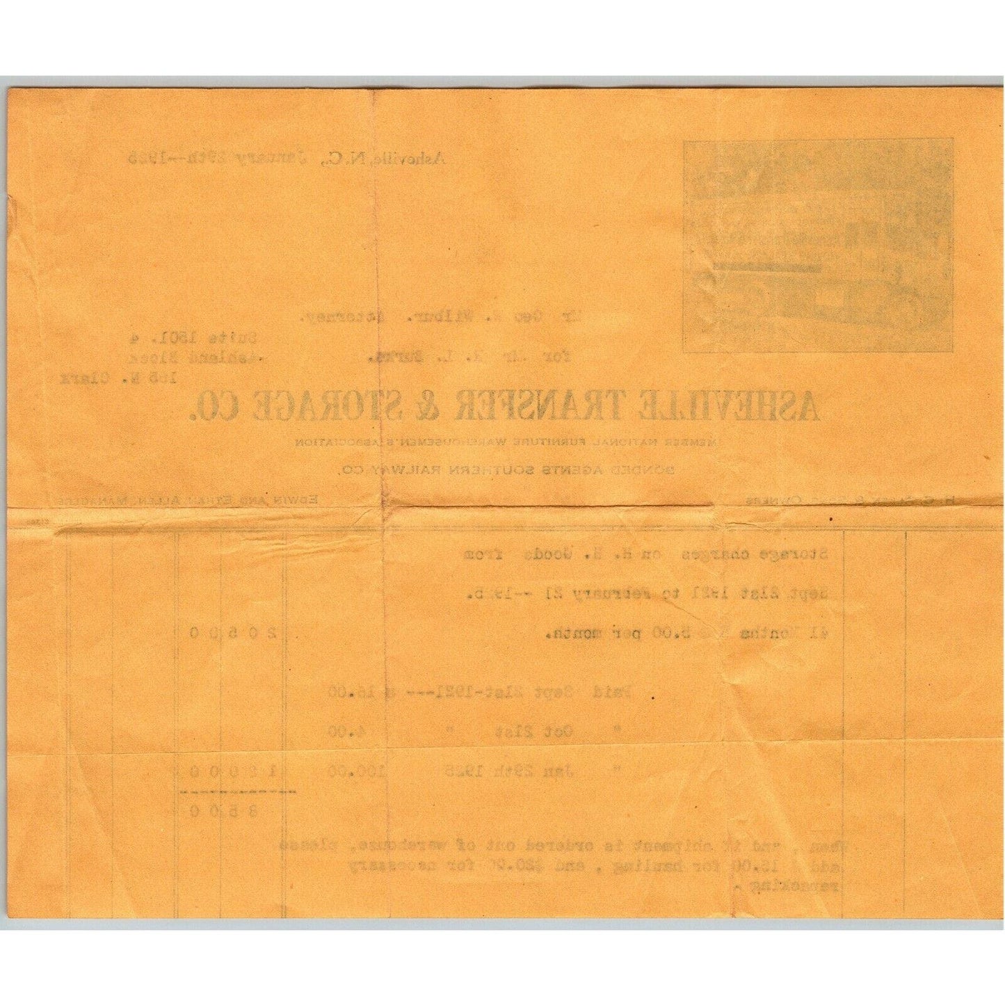 1925 Asheville, NC Letterhead Transfer & Storage Co. Real Photo