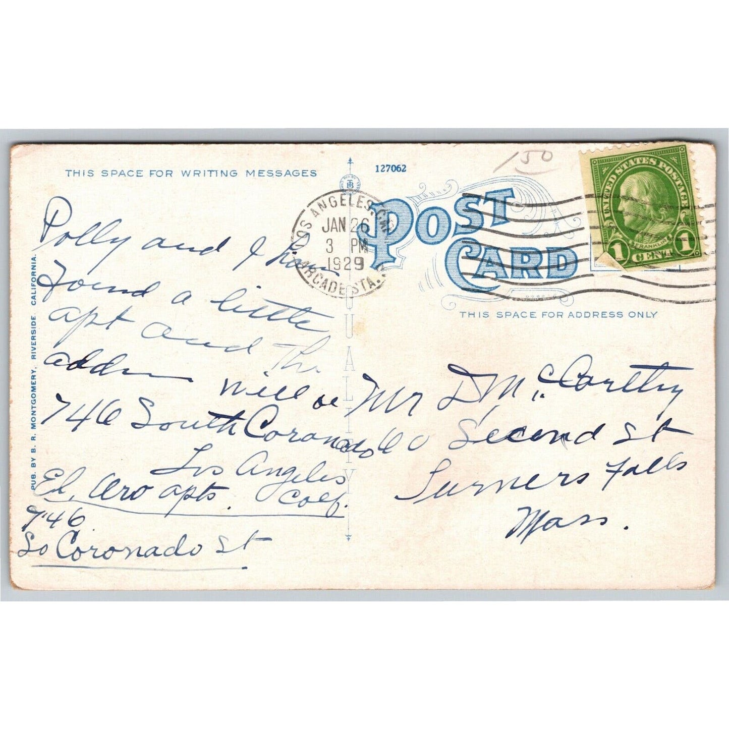 Hotel Rosslyn One of the Lobbies Los Angeles Postcard PM 1929