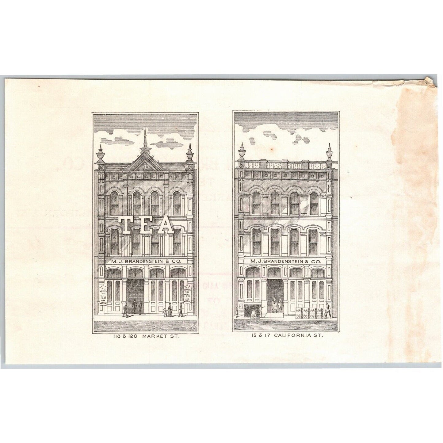 1899 M.J. Brandenstein & Co. Tea Importers Letterhead Bill - S.R. Buford Montana