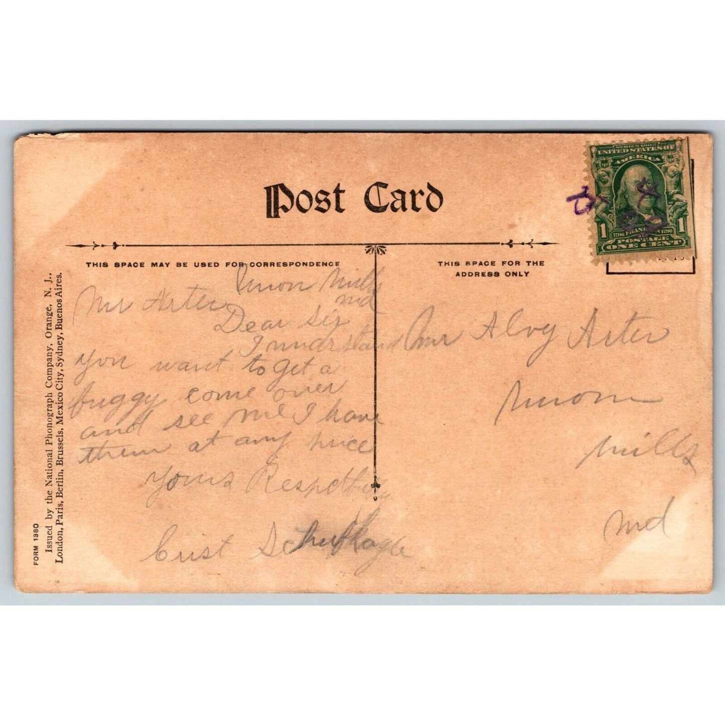 The Edison Phonograph Postcard PM 1909 Happy Couple Listening