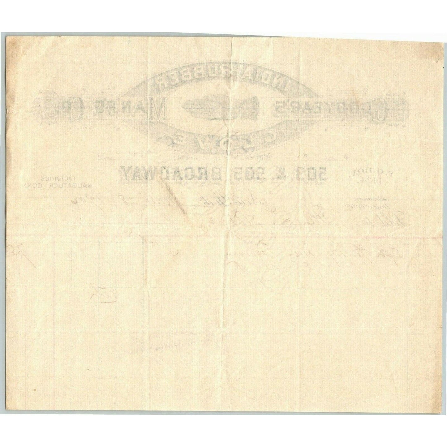 Goodyear Man'f'g Co. 1906 Letterhead NY, NY Naugatuck, Conn India Rubber Glove