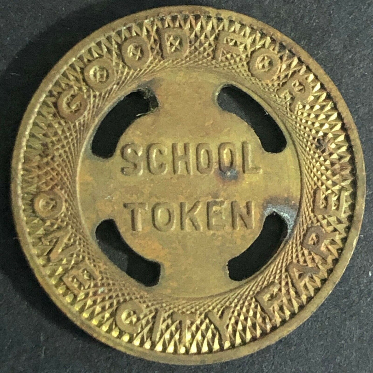 Vintage 20mm ECT Co / EAU Claire Transportation Brass City Fare "School Token"