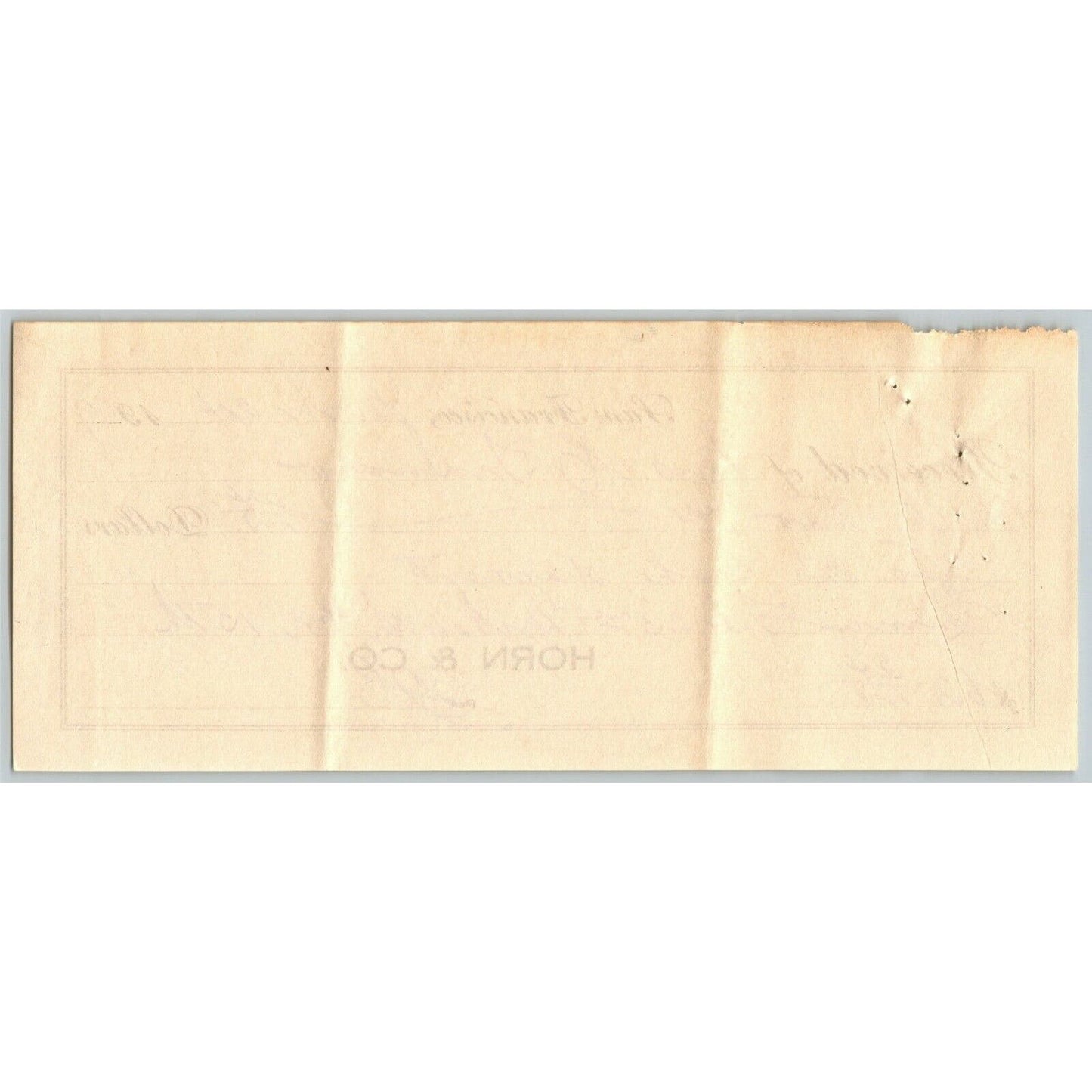 1909 Received Receipt to Horn & Co.(Cigars and Tobacco) - San Francisco, CA