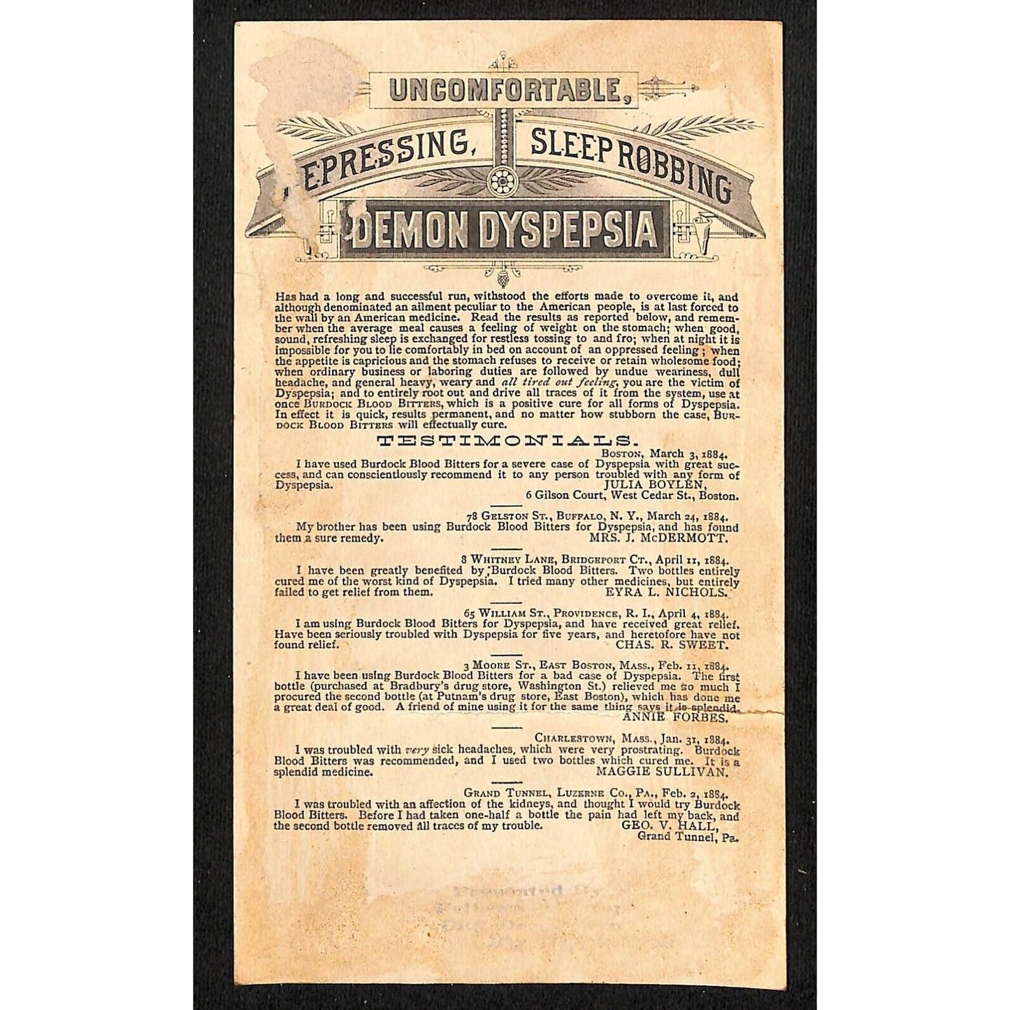 Demon Dyspepsia Burdock Blood Bitters Victorian Trade Card Louise Paullin