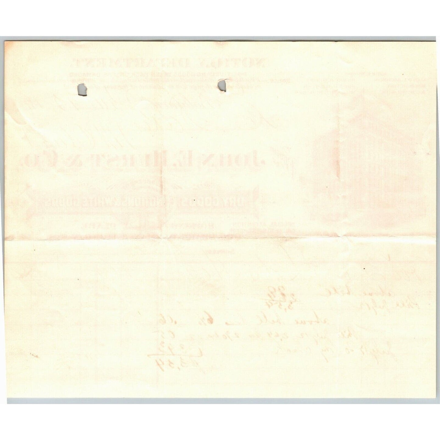 1899 Letterhead Billhead John E. Hurst Notions Baltimore Ephraim Baker*