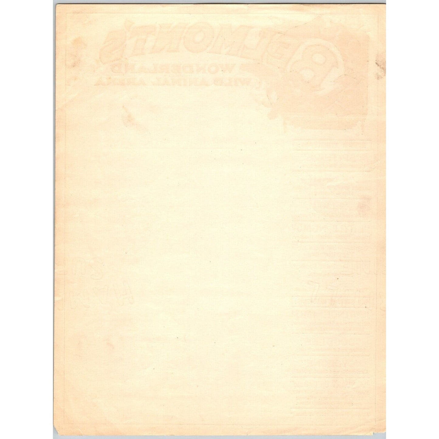 Belmont's Wonderland and Wild Animal Arena Circus Letterhead c1919 Very Scarce