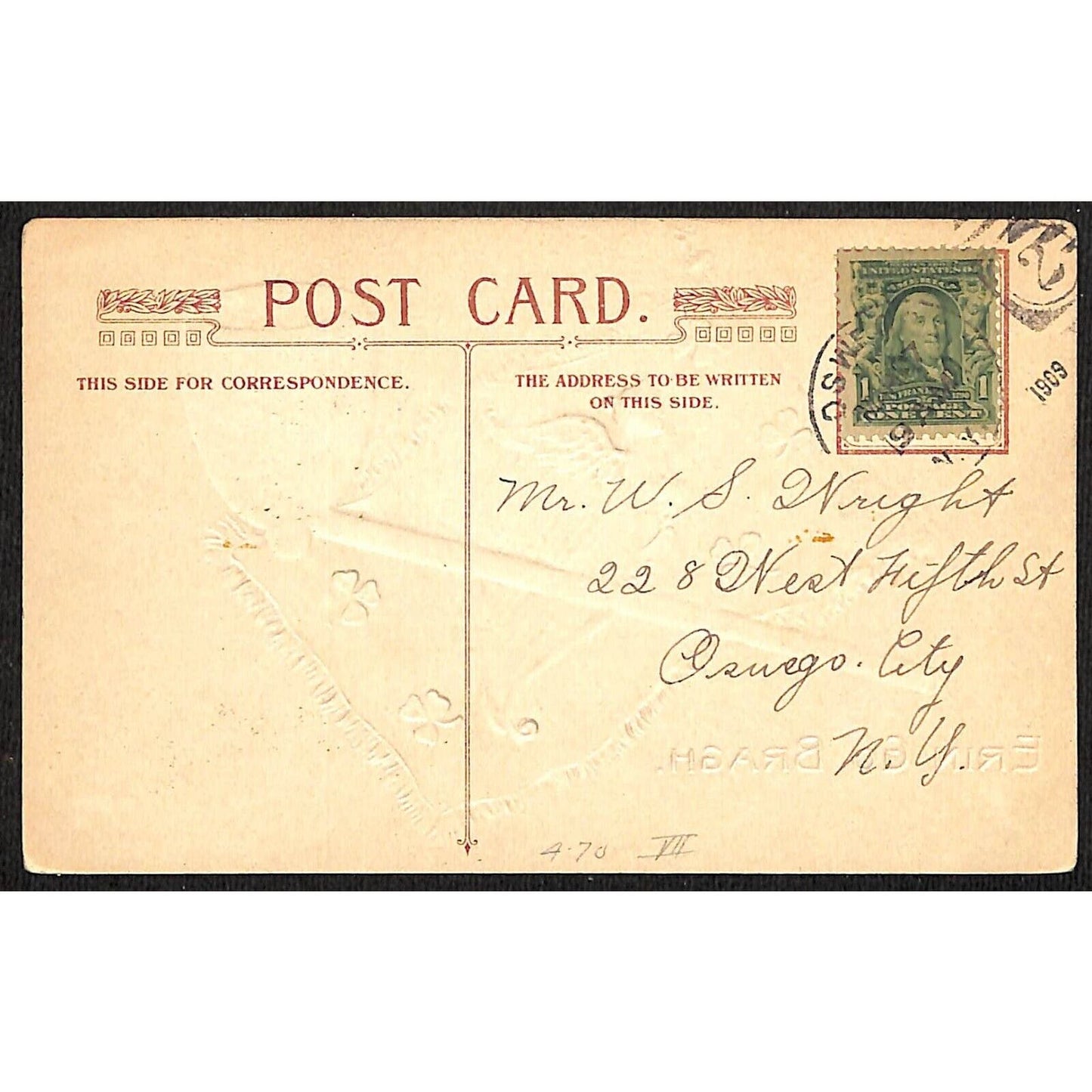 Ireland Postcard Erin Go Bragh Clay Pipe Clover Flag Harp PM c1909