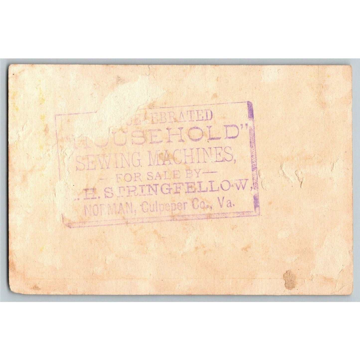 Household Sewing Machine Stringfellow Norman, VA - Victorian Trade Card