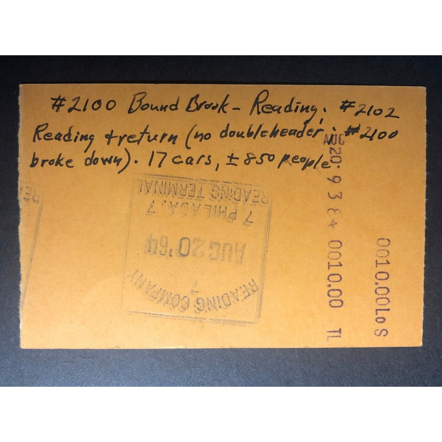 1964 Reading Co's Iron Horse Ramble Tamaqua, PA Railroad Coupon / Ticket Stub