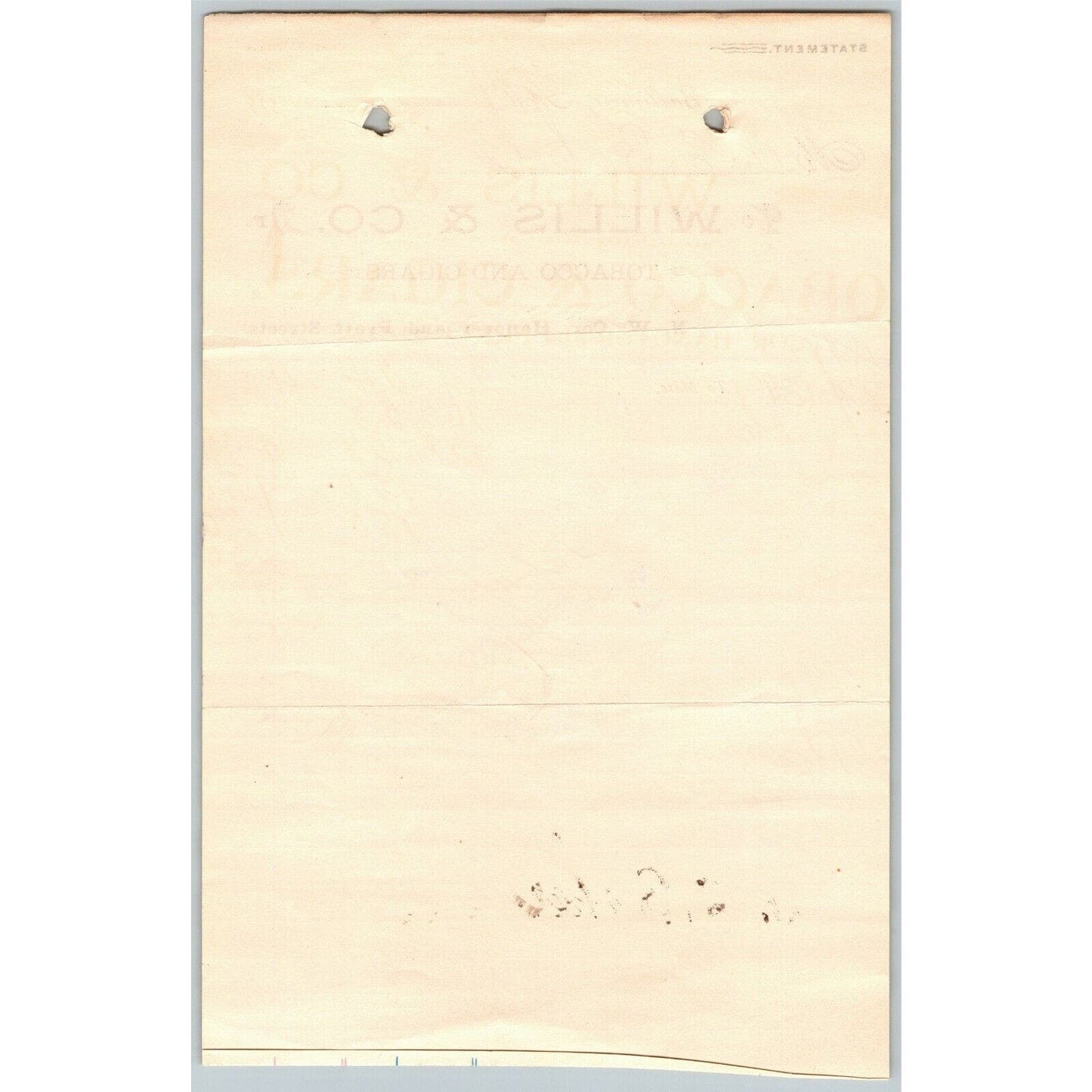 1898 Letterhead Billhead Willis & Co. Tobacco Cigars Baltimore Ephraim Baker*