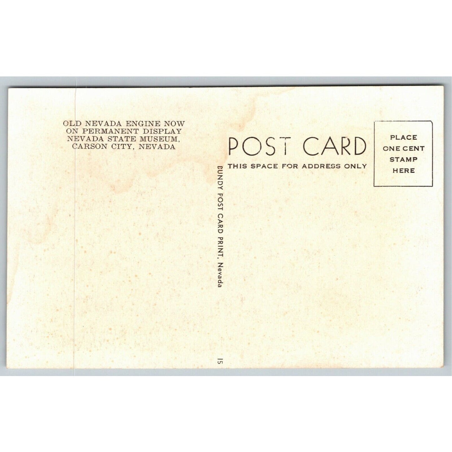 Vintage PPC Postcard - "Old Nevada Engine Now On Display..Carson City, Nevada"