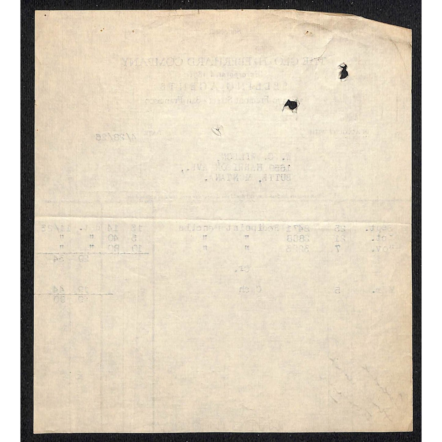 Geo. H. Eberhard Co. Butte Montana c1926 Billhead Letterhead - Wilson Drug