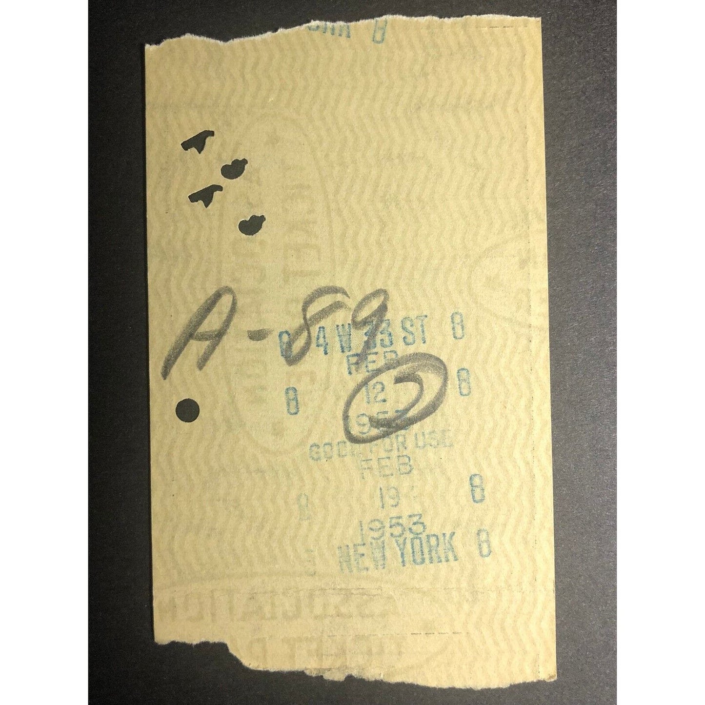1953 Rutland Railroad / NY Central RR "to White Creek" Check / Ticket #8870