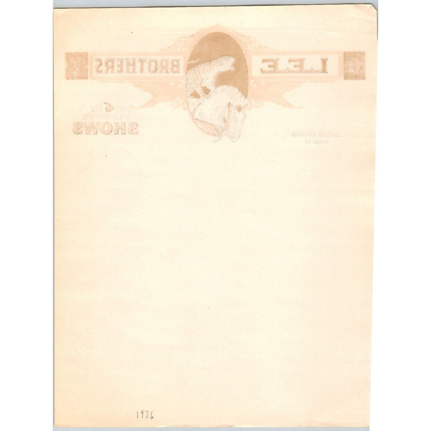Lee Brothers Big 4 Ring Wild Animal Shows Circus Letterhead c1926 Scarce