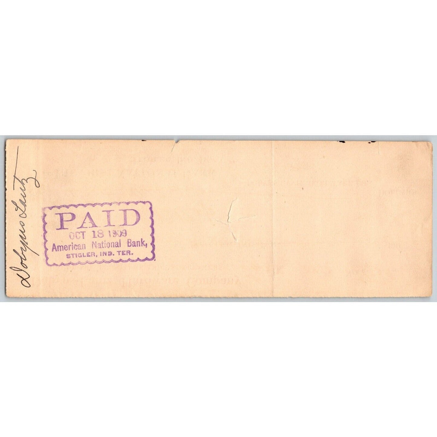 Stigler, Oklahoma Indian Territory 1909 Bank Check Dobyns-Lantz Hardware Co.